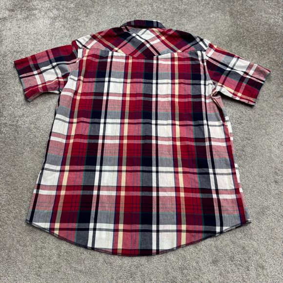 Wrangler Western Pearl Button Down Shirt Mens 17.5 Tall Red Plaid Short Sleeve - Picture 2 of 13